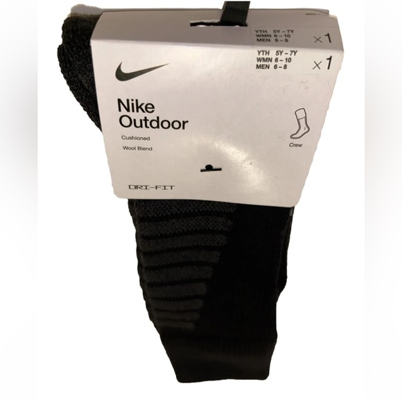 Nike Outdoor Crew Socks 1 Pair Men 6-8 Wmn 6-10 Black Gray w Logo Wool Blend NEW - Picture 10 of 10